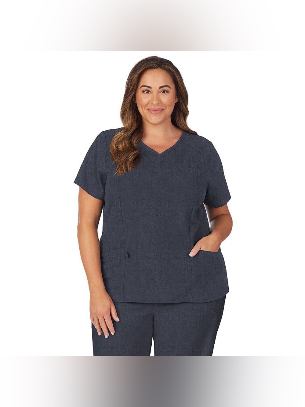 3X Cuddl Duds scrubs V-neck scrub top Navy Heather 2-pocket